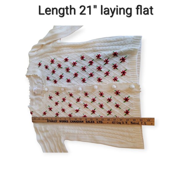 Freeway Vintage White Poinsettia Holiday Cardigan Embroidered Cozy Office Knit L - Picture 7 of 8